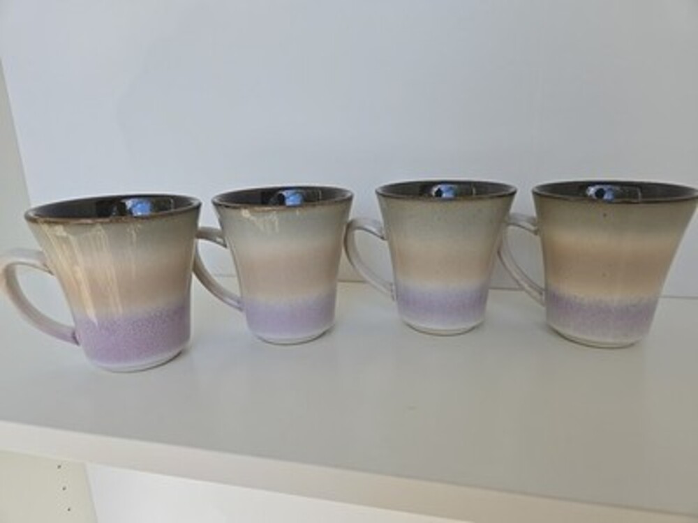Coffee Mugs - Sango 'Arcadia Black' 4605 C Pastel Shades - Set Of 4